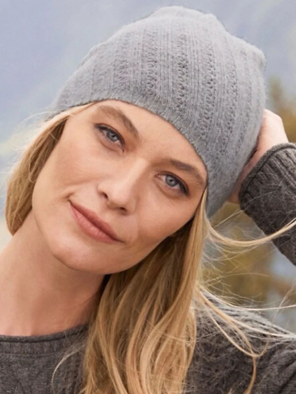 Garnet Hill Cashmere Beanie Hat Oatmeal Beige Ribbed Knit One Size